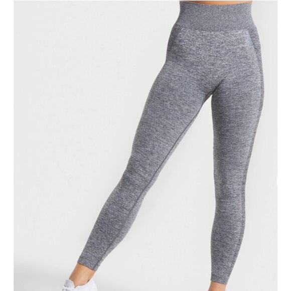 Gymshark seamless leggings heather gray light blue logo - Picture 6 of 9